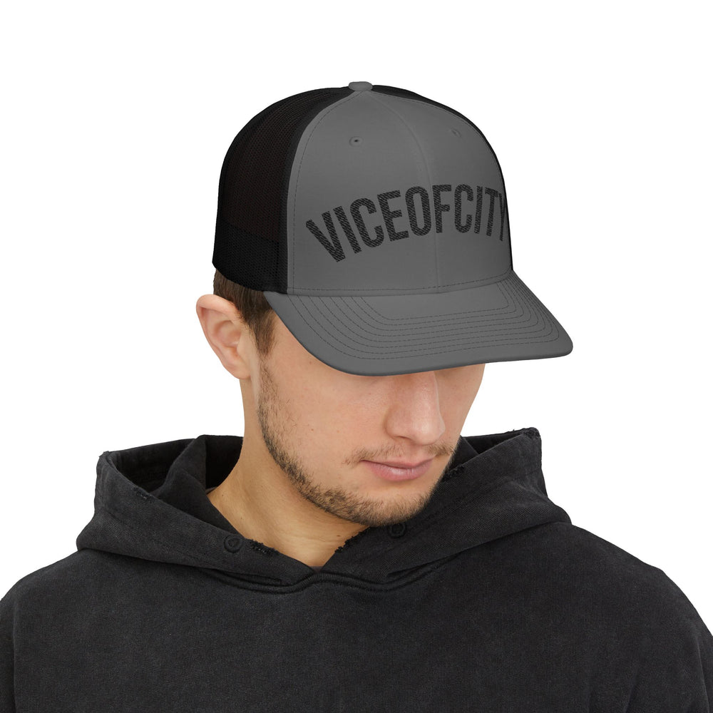 Viceofcity Trucker Cap | Mesh Snapback Hat, Distressed Text Design