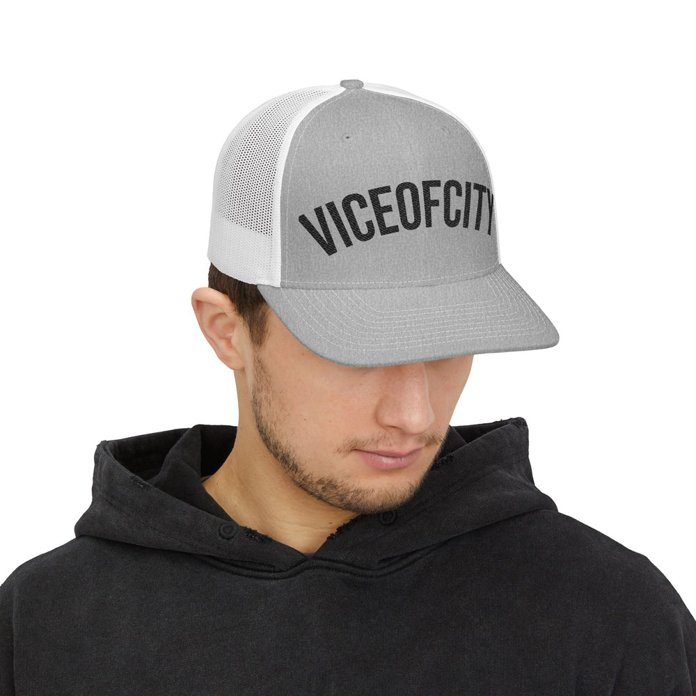 Viceofcity Trucker Cap | Mesh Snapback Hat, Distressed Text Design