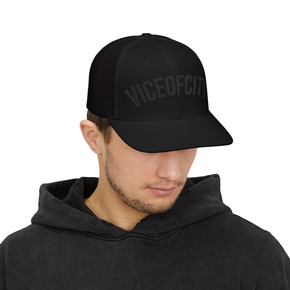 Viceofcity Trucker Cap | Mesh Snapback Hat, Distressed Text Design