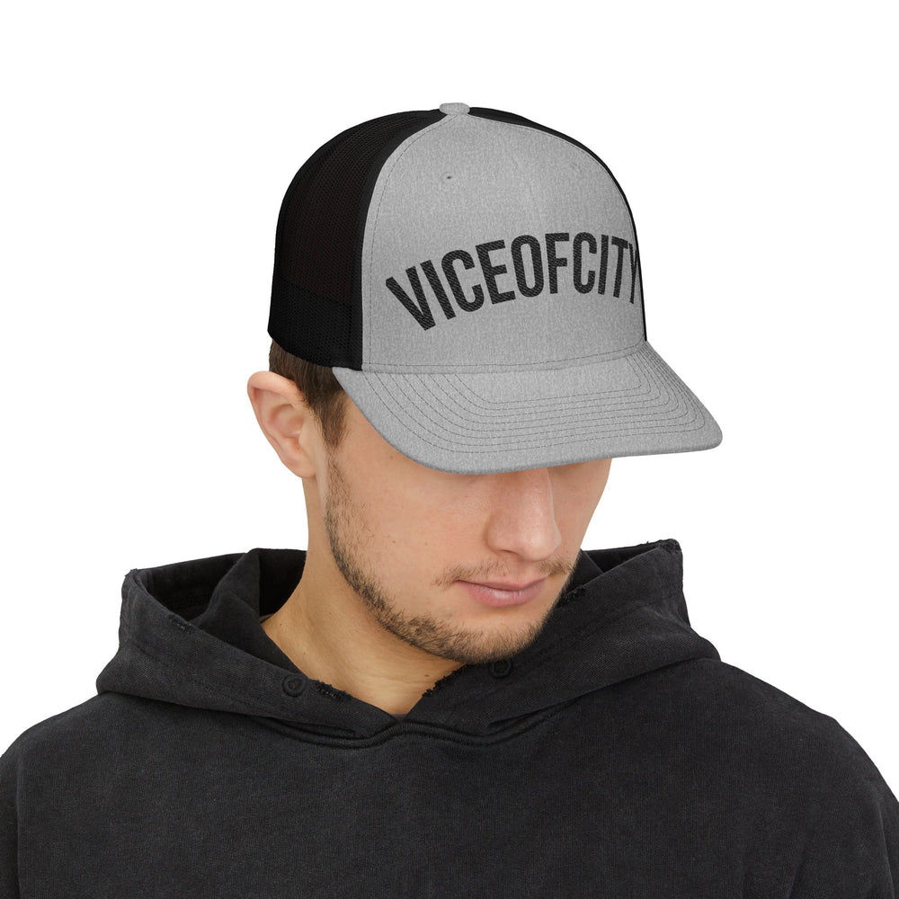 Viceofcity Trucker Cap | Mesh Snapback Hat, Distressed Text Design