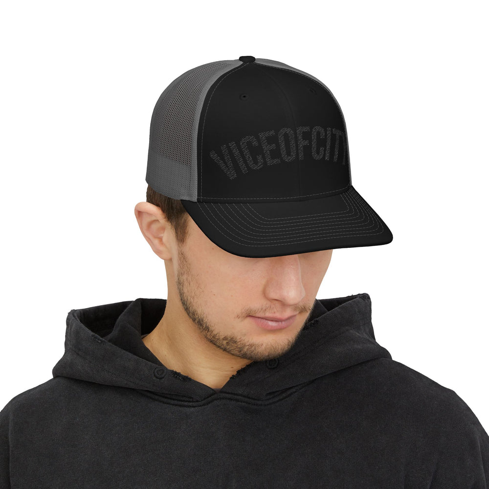 Viceofcity Trucker Cap | Mesh Snapback Hat, Distressed Text Design