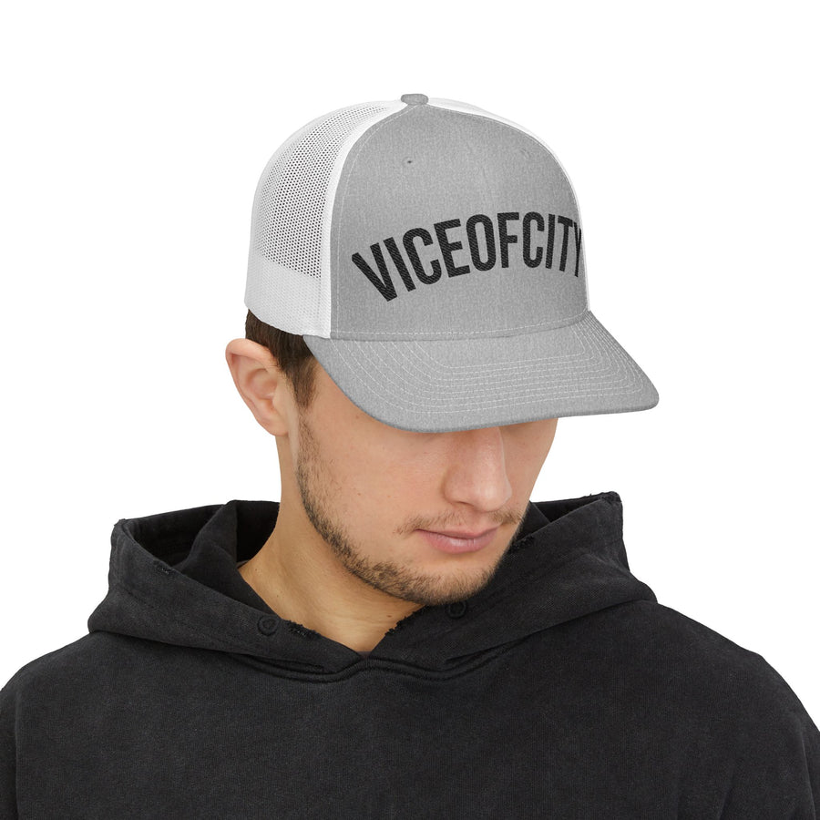 Viceofcity Trucker Cap | Mesh Snapback Hat, Distressed Text Design
