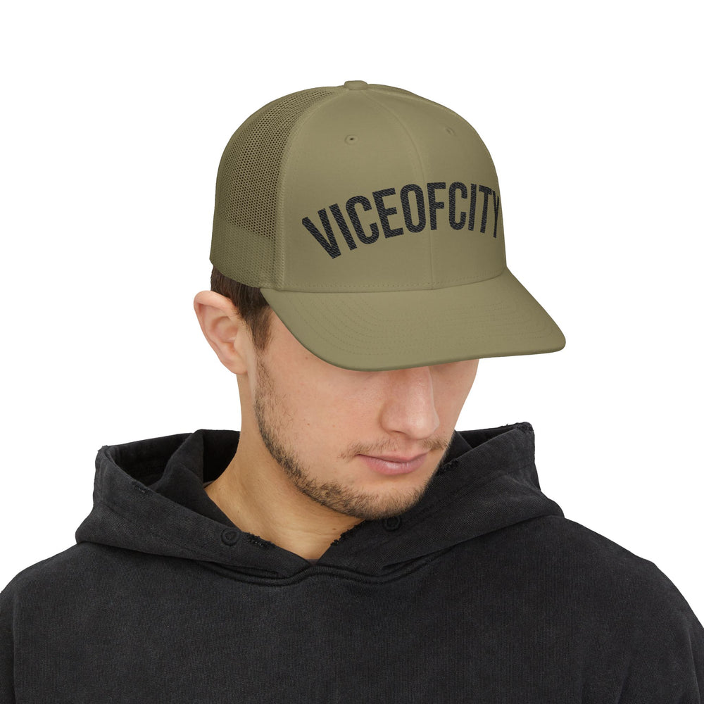 Viceofcity Trucker Cap | Mesh Snapback Hat, Distressed Text Design