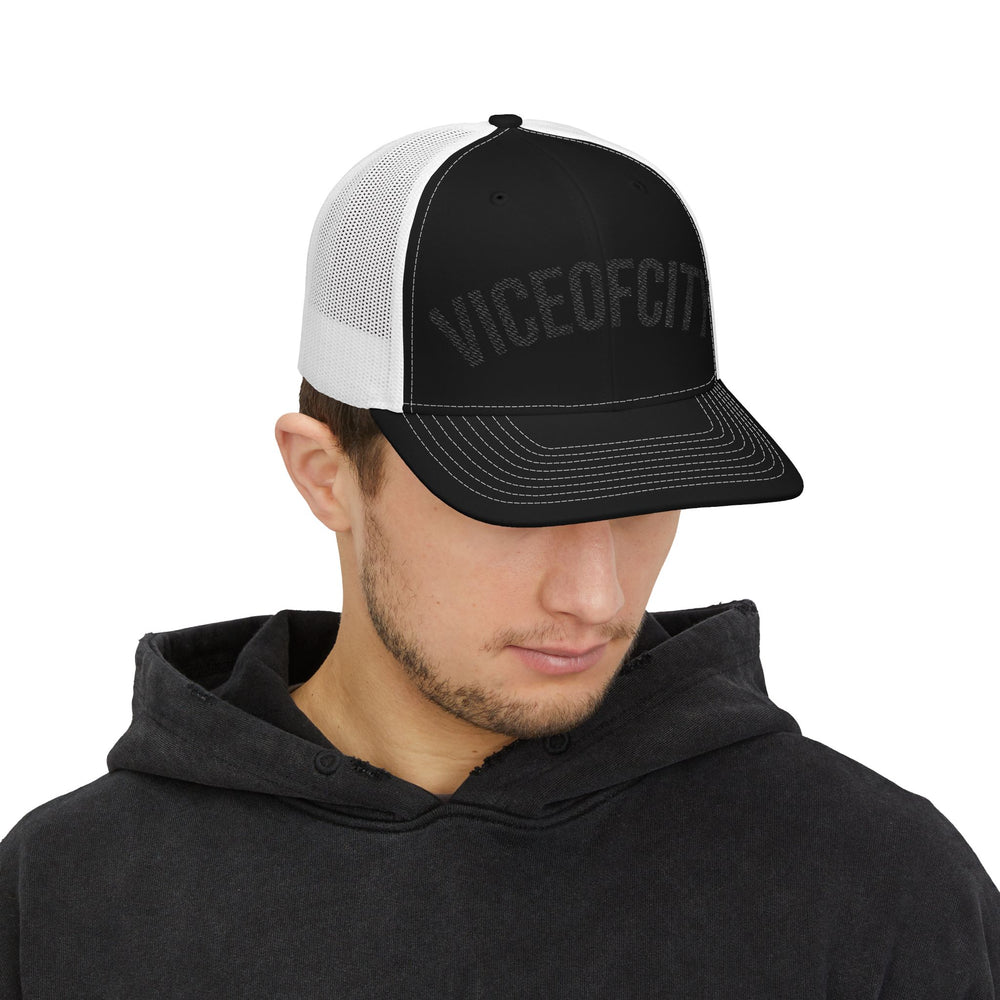Viceofcity Trucker Cap | Mesh Snapback Hat, Distressed Text Design