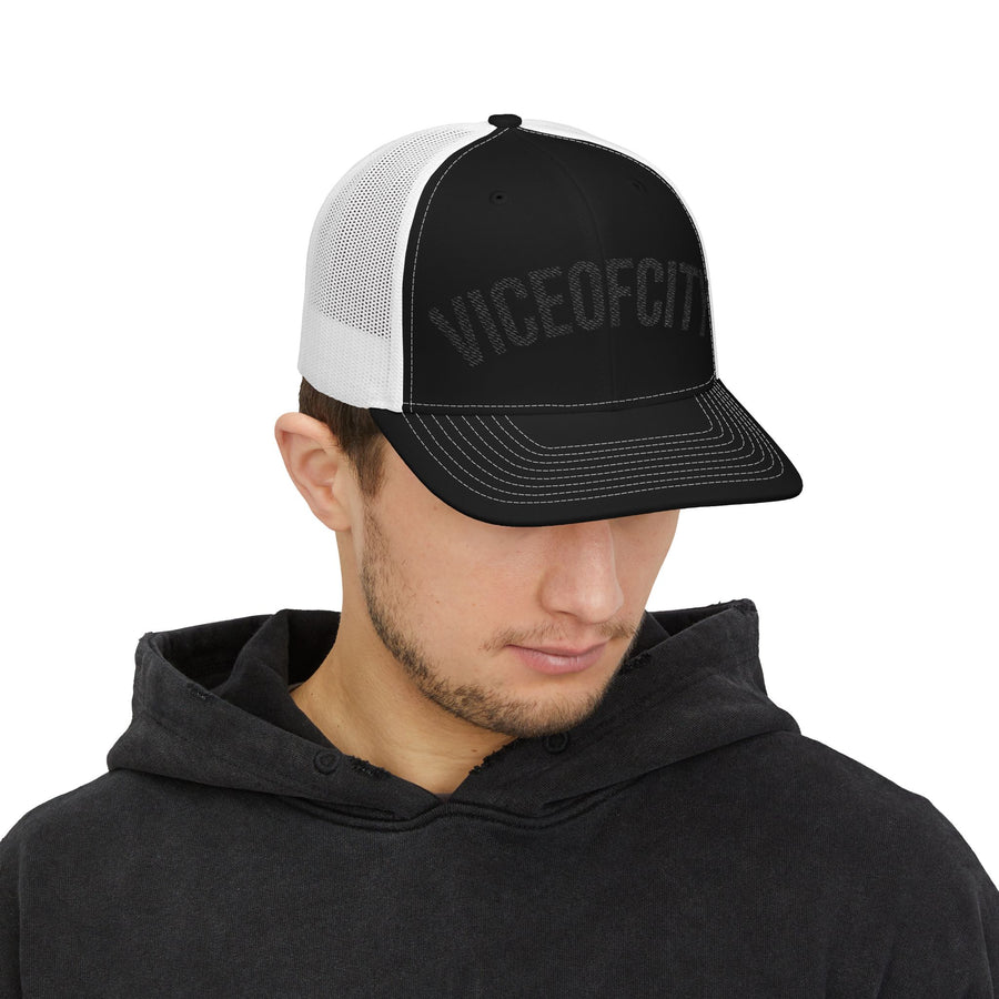 Viceofcity Trucker Cap | Mesh Snapback Hat, Distressed Text Design